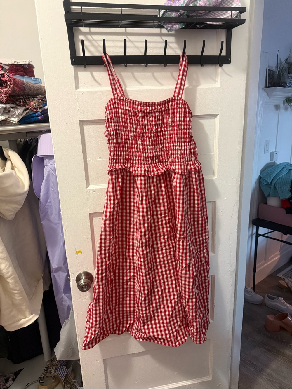 Women’s Red Gingham Sundress with Smocked Bodice